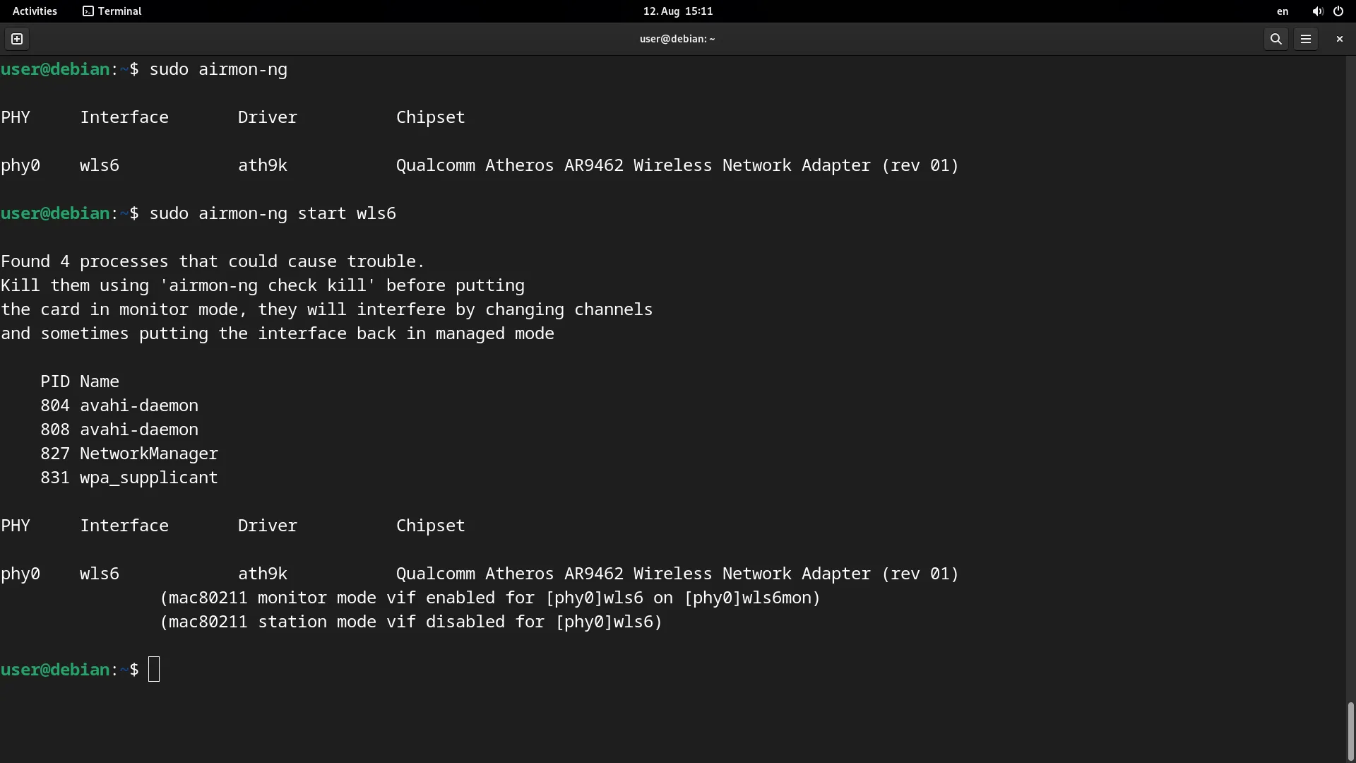 Airmon-ng setting monitor mode