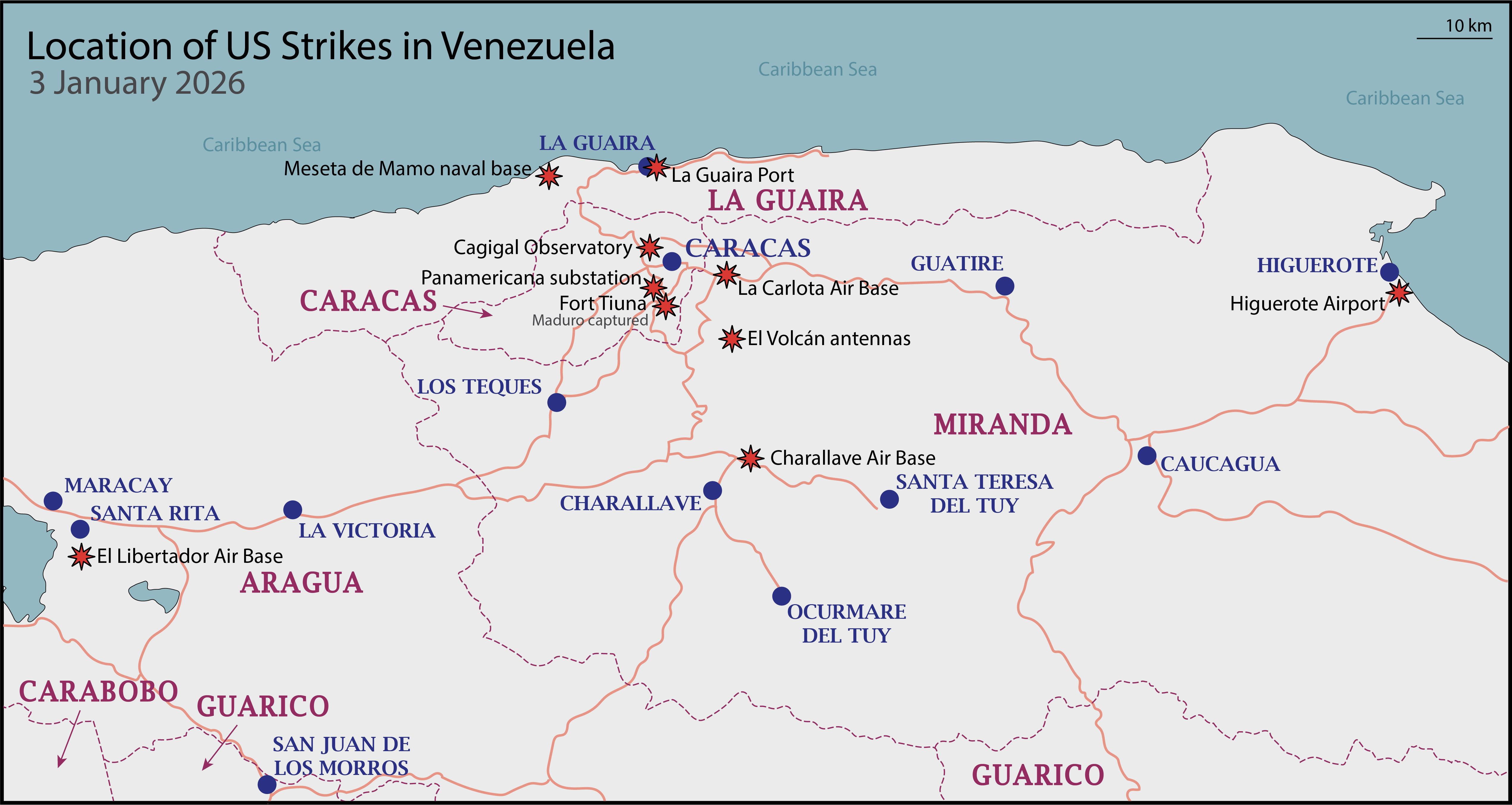 2026 Venezuela strikes map