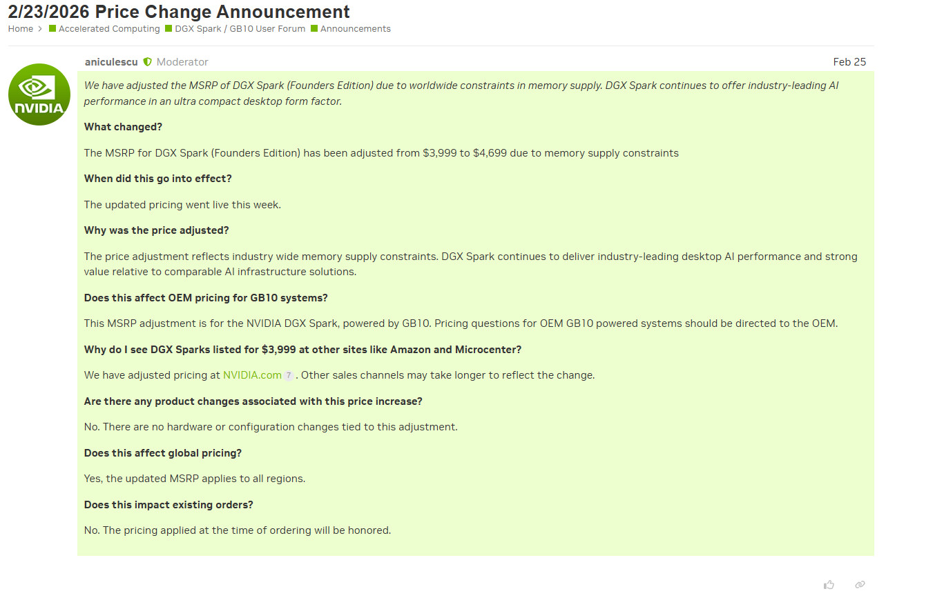 NVIDIA Adjusts DGX Spark Pricing Amid Memory Market Shifts